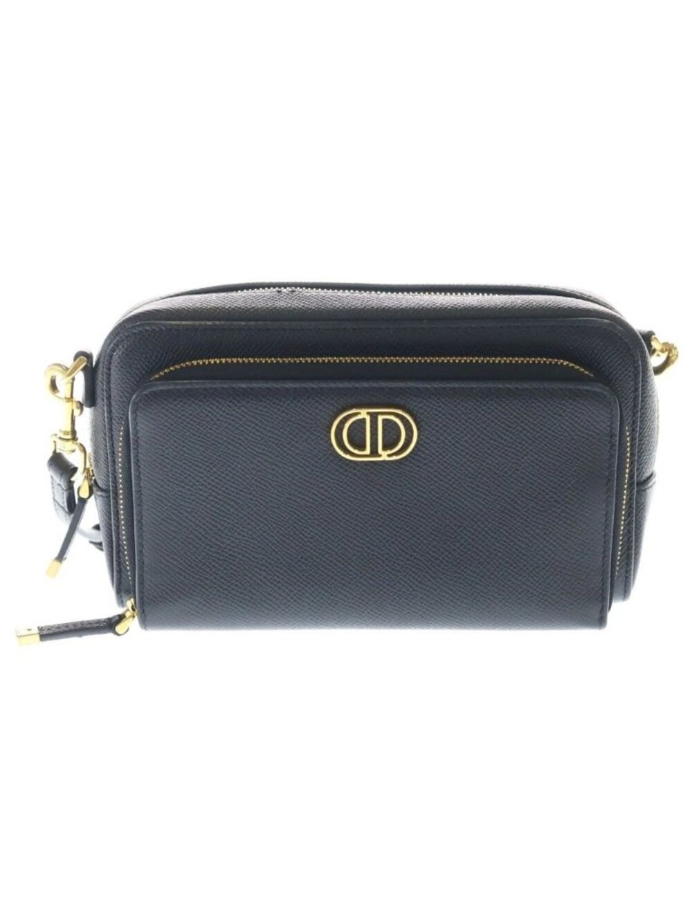 Dior Caro Double Pouch CD Logo Leather Gold Shoulder Bag Black